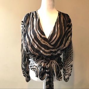 Doncaster silk animal print wrap top    Size 18